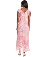 London Times Petite Short-Sleeve Chiffon Maxi Dress