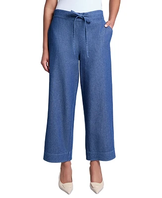 Jones New York Women's Cotton Wide-Leg Chambray Pants