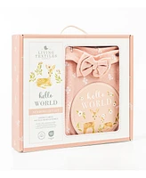 Living Textiles Baby Girls 3-Piece Dusty Rose Print Hello World Gift Set