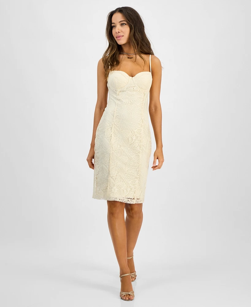 Guess Women's Serene Floral-Lace Corset-Laced Dress