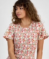 Guess Women's Claire Floral-Print Smocked Dress