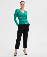 I.n.c. International Concepts Petite Printed Ruched Top, Exclusively at Macy's