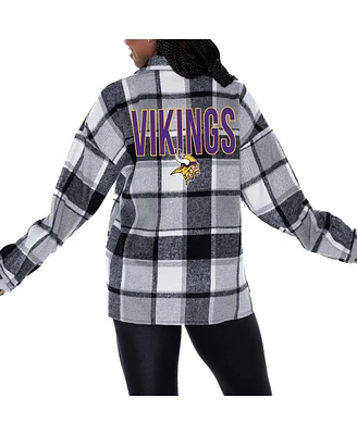 Gameday Couture Women's Gray Minnesota Vikings Fieldside Fun Plaid Button-Up Overshirt