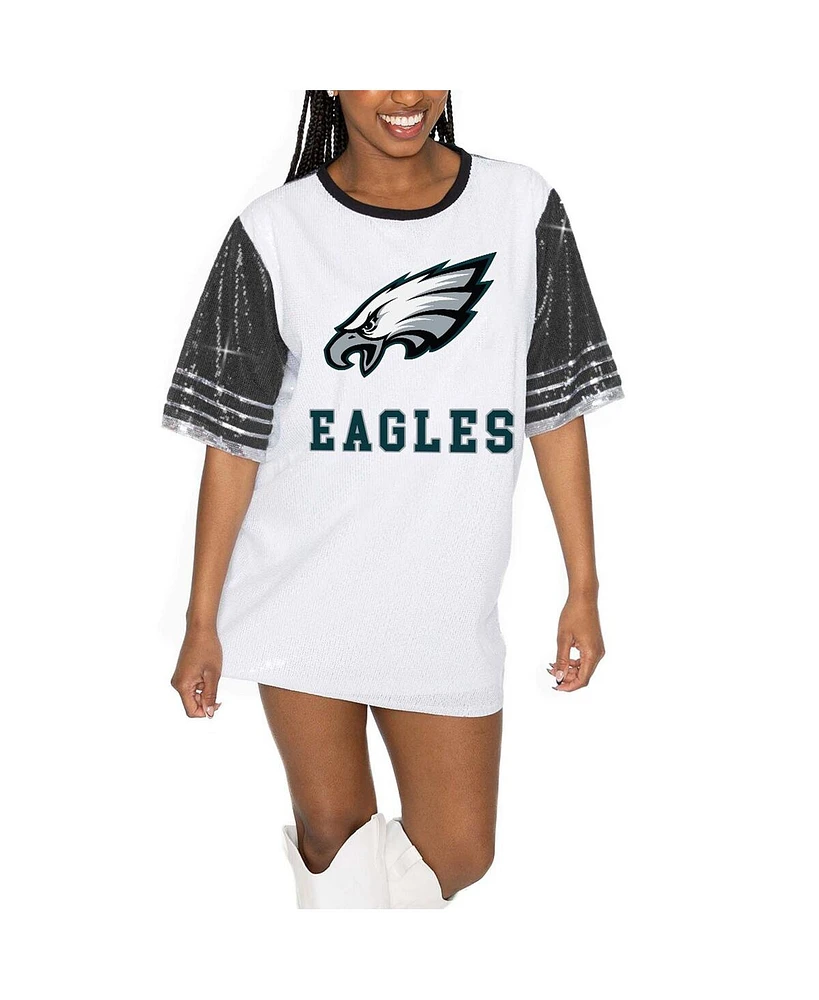 Gameday Couture Women's White/Black Philadelphia Eagles Bling It Full Sequin Jersey Dress