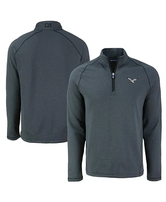 Cutter & Buck Men's Heather Black Philadelphia Eagles Peshastin Eco Fleece Tri-Blend Raglan Quarter-Zip Jacket