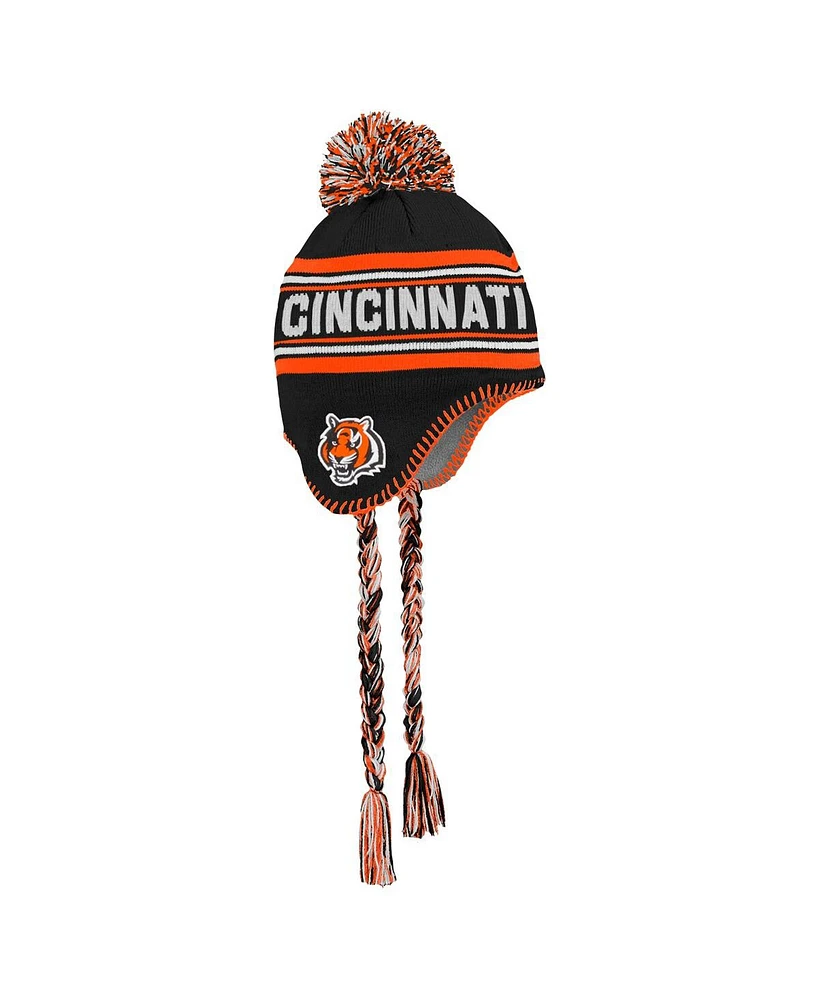 Outerstuff Big Boys and Girls Black Cincinnati Bengals Jacquard Tassel Knit Hat with Pom