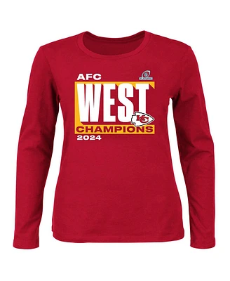 Fanatics Women's Red Kansas City Chiefs 2024 Afc West Division Champions Plus Scoop Neck Long Sleeve T-Shirt