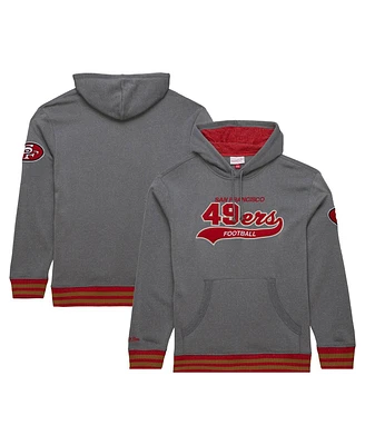 Mitchell & Ness Men's Heather Gray San Francisco 49ers Vintage Logo Snow Washed Fleece Pullover Hoodie