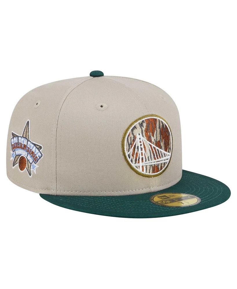 New Era Men's Natural/Hunter Green Golden State Warriors Lifestyle Tree Bark 59FIFTY Fitted Hat