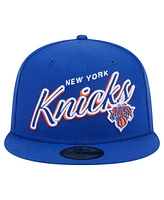 New Era Men's Blue York Knicks Sport Night Script Sided 59FIFTY Fitted Hat