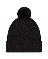 New Era Women's Black Houston Texans Cable Cuffed Knit Hat with Pom