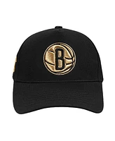 Pro Standard Men's Black Brooklyn Nets Metallic Logo Pinch Front Adjustable Hat