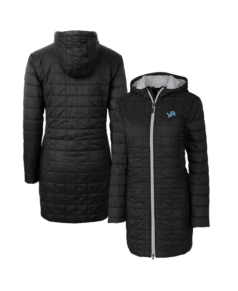 Cutter & Buck Women's Black Detroit Lions Rainier Primaloft Hooded Long Lightweight Coat