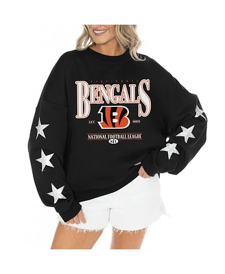 Gameday Couture Women's Black Cincinnati Bengals Rhinestone Star Sleeve Settle the Score Tri-Blend Pullover