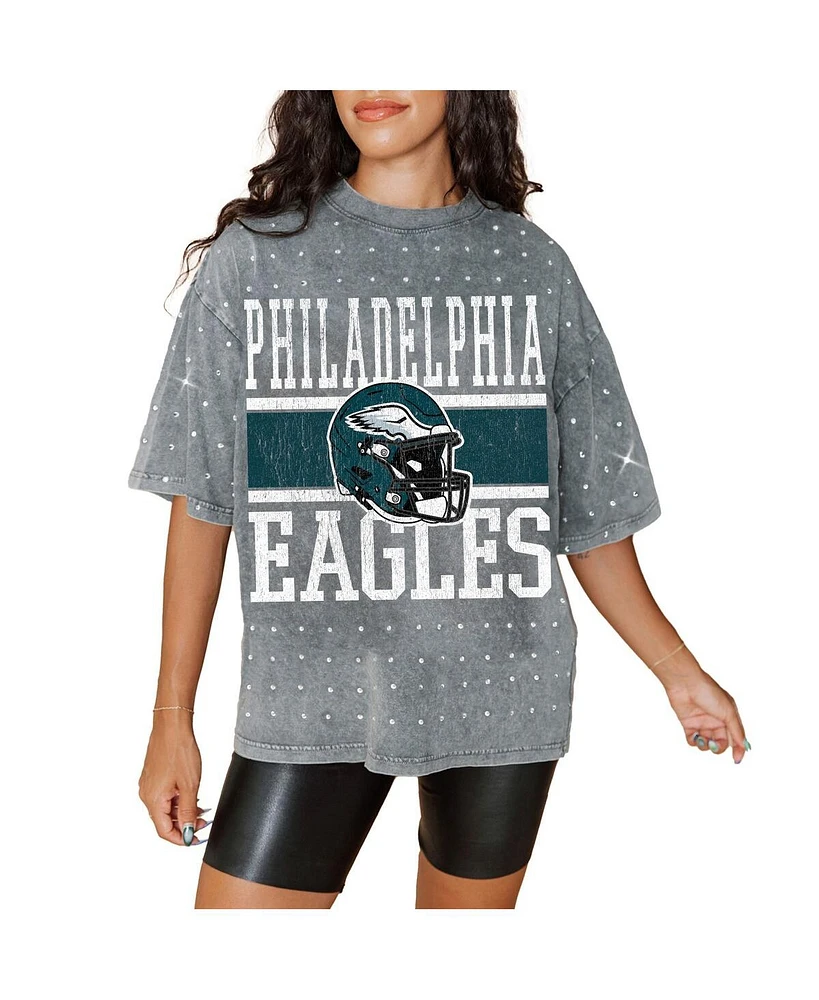 Gameday Couture Women's Gray Philadelphia Eagles Oversized Mini Rhinestone Classic T-Shirt