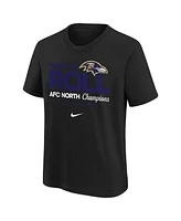 Nike Big Boys and Girls Black Baltimore Ravens 2024 Afc North Division Champions Locker Room Trophy Collection T-Shirt