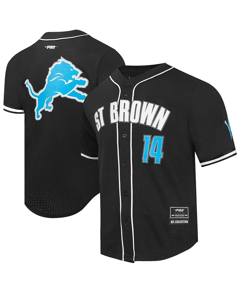 Pro Standard Men's Amon-Ra St. Brown Black Detroit Lions Player Name Number Mesh Button-Up Baseball Shirt