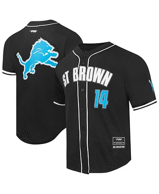 Pro Standard Men's Amon-Ra St. Brown Black Detroit Lions Player Name Number Mesh Button-Up Baseball Shirt