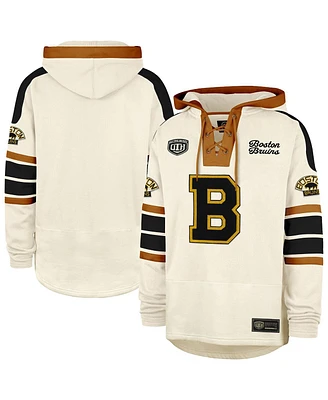 '47 Brand Men's Cream Boston Bruins Blue Line Heritage Lacer Pullover Hoodie