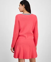 Tahari Asl Women's Striped-Trim Long-Sleeve Cardigan