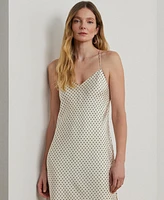 Lauren Ralph Women's Polka-Dot Satin Charmeuse Slip Dress