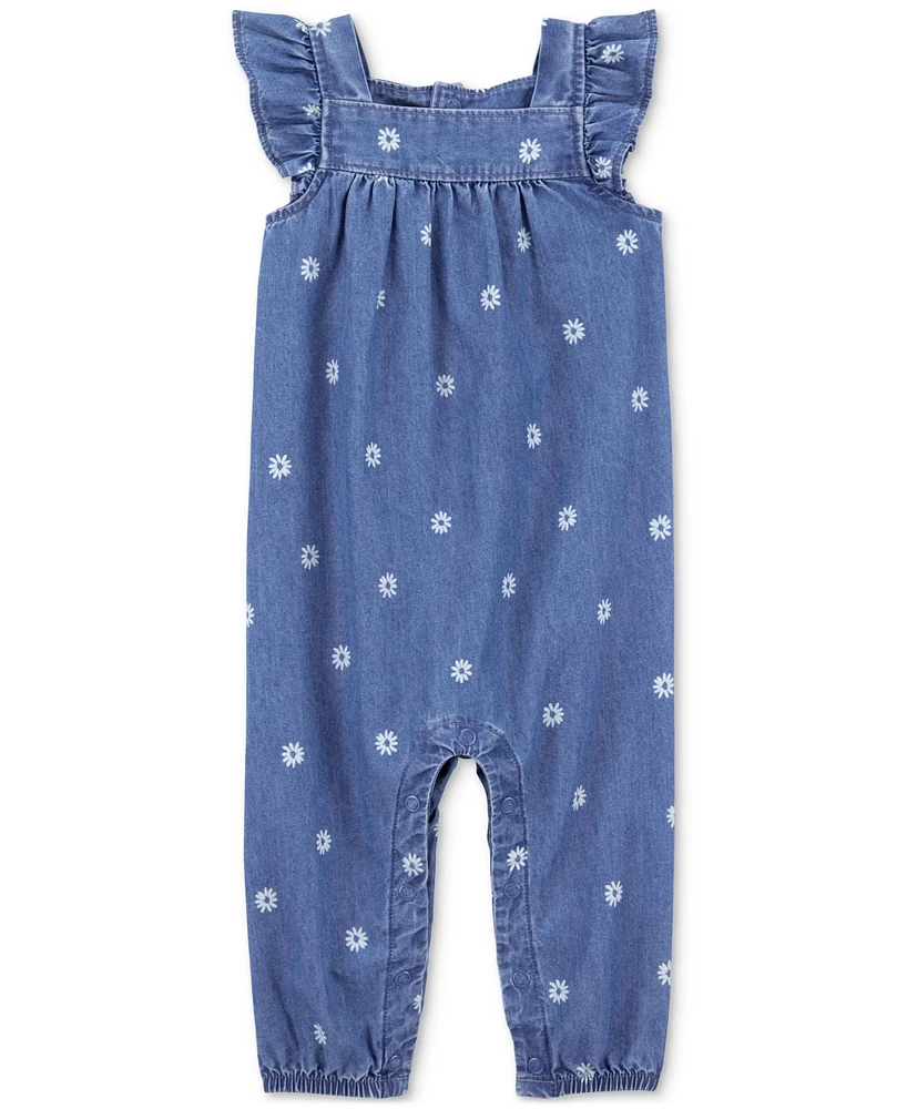 Carter's Baby Girls Floral Cotton Chambray Jumpsuit