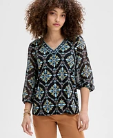 Jm Collection Petite Artisan Medallion-Print Embellished Top, Exclusively at Macy's