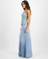 Guess Women's Thaiss Denim Maxi Black-Slit Skirt