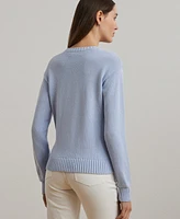 Lauren Ralph Women's Floral-Logo Combed Cotton Sweater