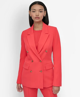 Dkny Petite Double-Breasted Notched Collar Blazer