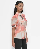 Dkny Petite Chiffon Short-Sleeve Button-Front Blouse