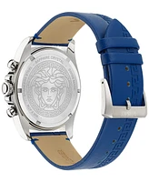 Versace Men's Swiss Chronograph Greca Blue Leather Strap Watch 43mm