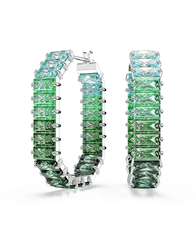 Swarovski Matrix Rhodium Plated Baguette Cut Hoop Earrings