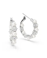 Swarovski Matrix Rhodium Plated Round Cut Hoop Earrings