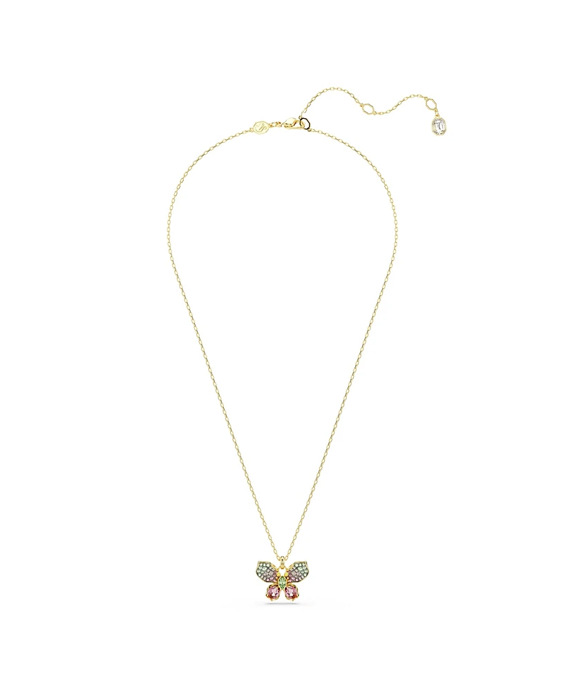 Swarovski Idyllia Mixed Cuts Pave Butterfly Multicolored Mixed Metal Finish Pendant Necklace