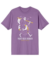 Pabst Blue Ribbon Halloween Skeleton With Beer Crew Neck Short Sleeve Lavender Men's