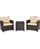 7PCS Patio Rattan Wicker Furniture Set Gas Fire Pit Table Sofa Cushion