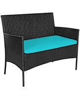 8PCS Patio Rattan Furniture Set Cushioned Sofa Coffee Table Backyard Turquoise