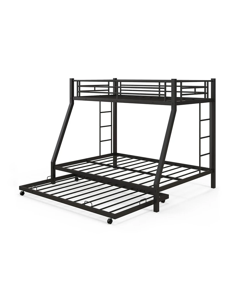 Modern Bunk Bed Frame with Pull-Out Trundle for Guest Rooms and Extra Sleeping Space