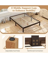 Wood Bed Frame with Wooden Slats Support and Rubber Legs