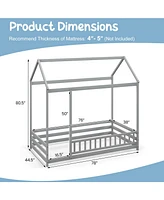 Kids House Bed Wooden Floor with Roof and Full-length