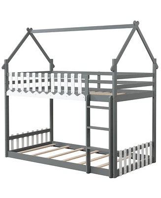 Sturdy Bunk Bed for Kids with Safety Fence and Built-In Ladder