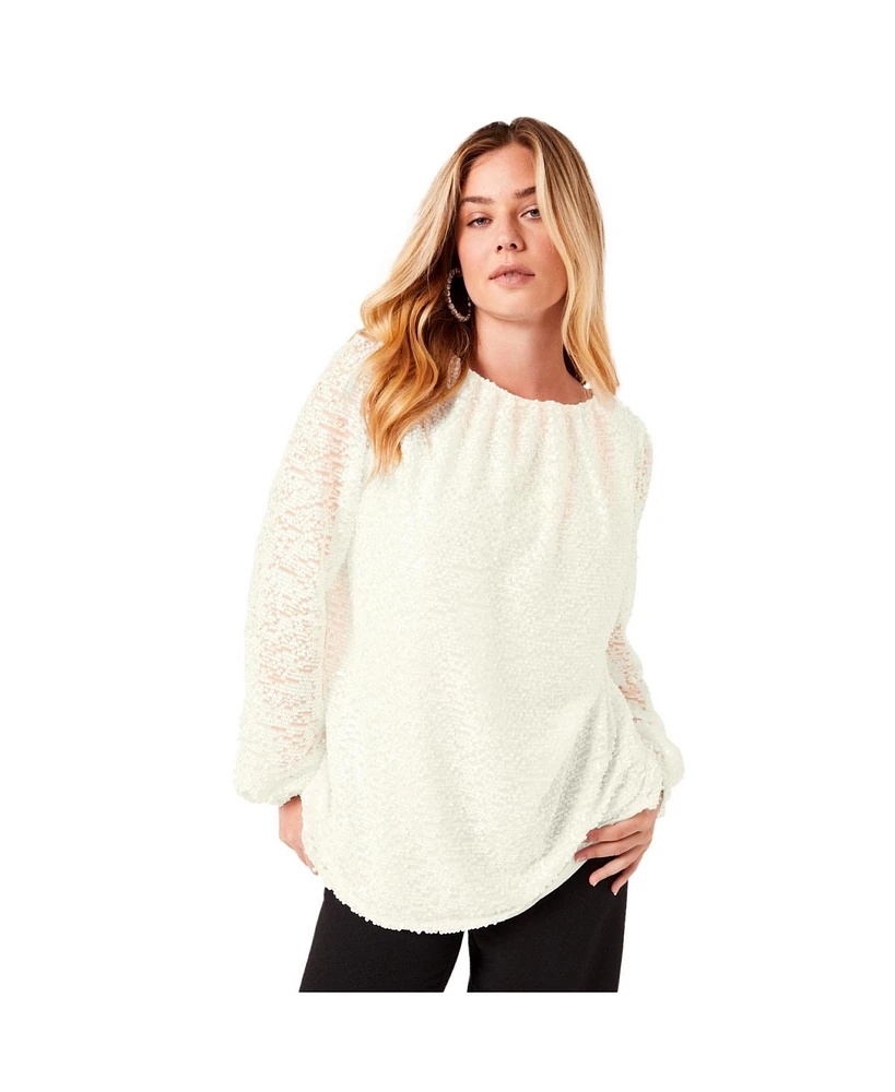 June + Vie Women's Plus Sequin Boatneck Top