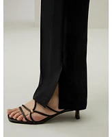 Women's Silk Straight Leg Trousers with Side Slit