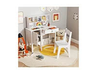 Kids Study Desk and Chair Set with Chair Hutch and Storage Cabinet for 3+ Years Old-White