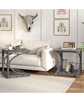 C-shaped 2 Tier Square End Table Sofa Side Table