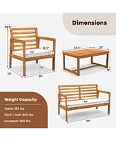 Gymax 4 Pcs Wood Patio Furniture Set w/ Soft Seat Cushions Solid Acacia Wood Frame