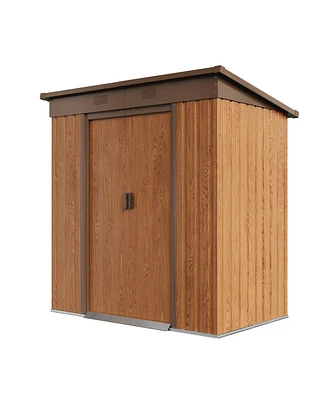 Storage Shed Metal Imitation Wood Grain 4×6 ft Tool Shed Waterproof Brown