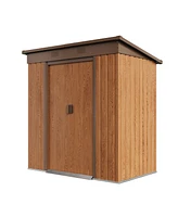Storage Shed Metal Imitation Wood Grain 4×6 ft Tool Shed Waterproof Brown