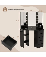Corner Vanity Desk Cosmetic Vanity Station with Led Mirror,& Power Outlets